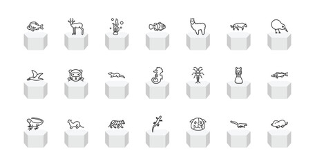 outline animals icons set - perch, antelope, clown fish, mole. editable vector for web and mobile ui © IconArt