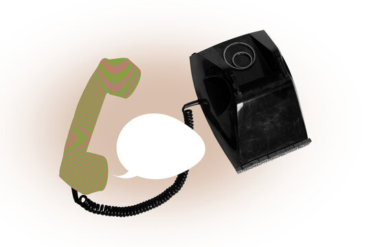 3D collage design composite trend artwork sketch of speech cloud chatting conversation news landline phone gossip talk wire retro tool