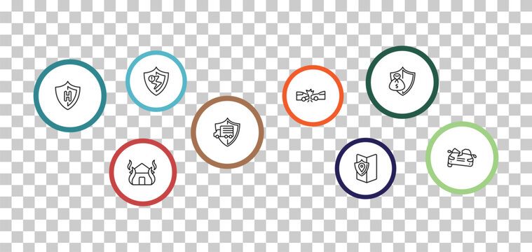 outline insurance icons set - problem electric, savings, health insurance, fire insurance. editable vector for web and mobile ui