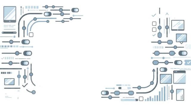 Animated Tech UI Design and Business Infographics Sidebar Frame on White Background
