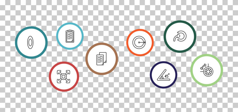 outline geometry icons set - paste clipboard, import, oval, extend. editable vector for web and mobile ui