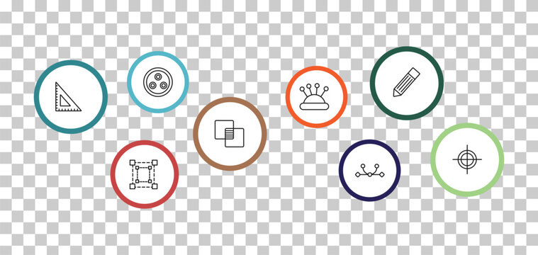 outline edit tools icons set - quark, pen edit, school triangle, free transform. editable vector for web and mobile ui