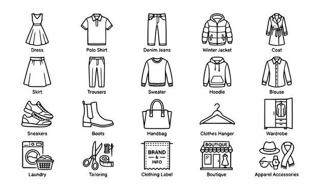 Fashion and Clothing Line Icons Vector Collection Editable Stroke