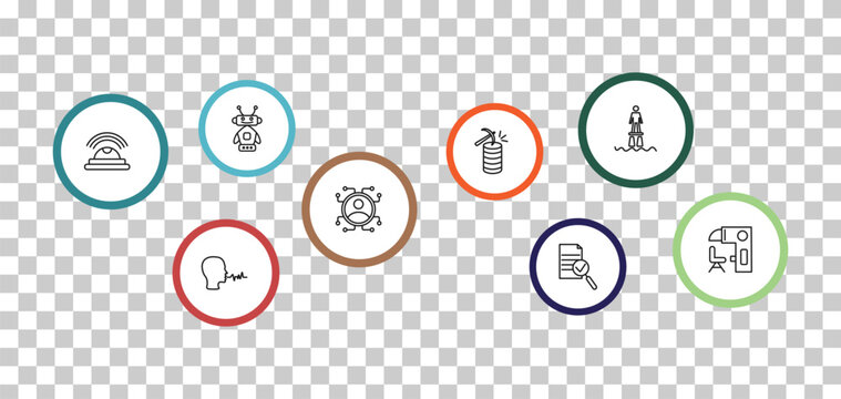 outline artificial intellegence icons set - robots, flyboard, motion, speech. editable vector for web and mobile ui