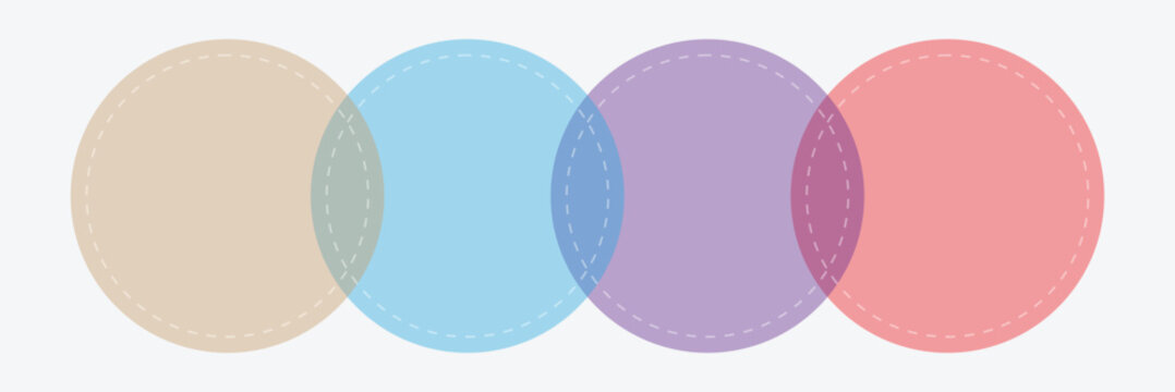 Venn diagram. 2, 3, 4 intersecting circles. Infographic chart template modern style for presentation, start up project, business strategy, theory basic operation, logic analysis.  EPS 10 .