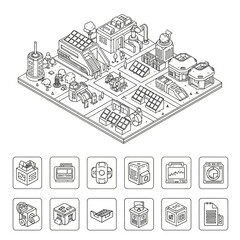 Obraz premium Isometric industrial zone with machinery.