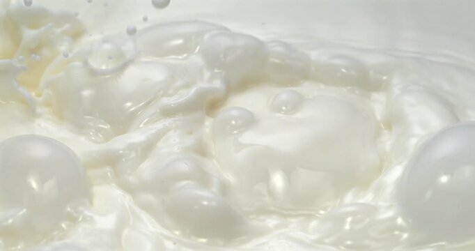 Milk texture with natural bubbles abstract dairy background super slow motion 1000 fps