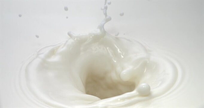 Peach slice falling into milk or cream with splash in super slow motion 1000 fps