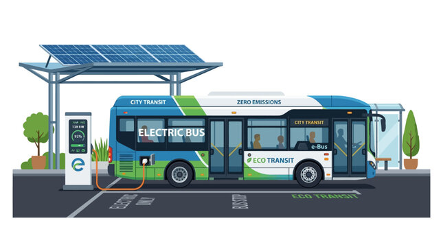 Electric Bus Charging at Solar Powered Station, Eco-Friendly Urban Transit