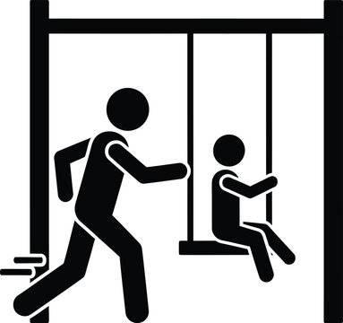 Father pushing child on swing