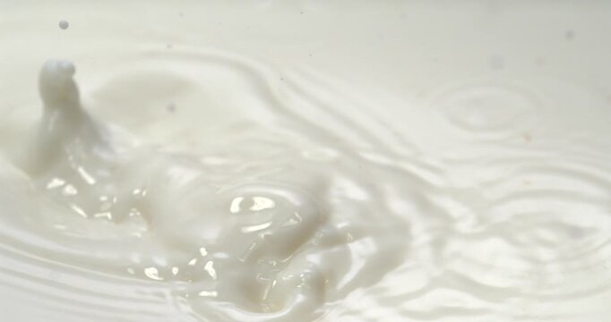Cherry falling into milk or cream with splash in super slow motion 1000 fps