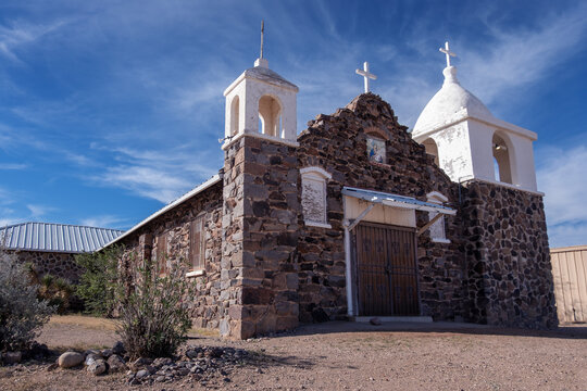 Historic Stone Mission Church in the Arizona Desert