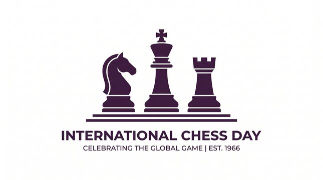 International chess day logo with chess pieces on white background