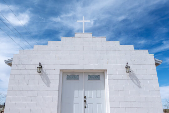 Front Facade of a Humble Desert Mission Church