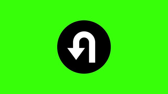 Kinetic u turn arrow animation loop on green screen background