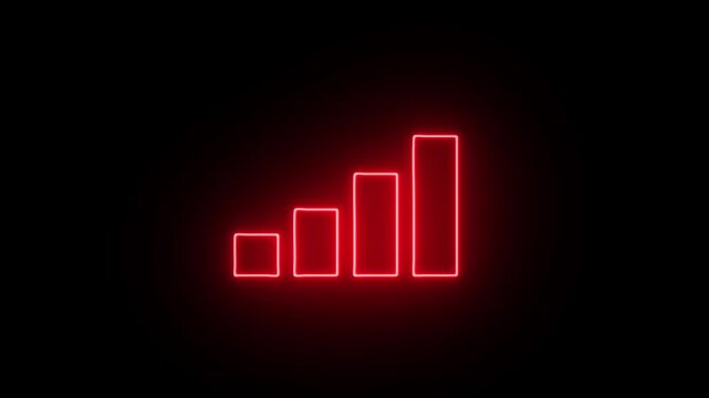 Glowing neon bar graph indicating growth Abstract neon business graph icon animation.