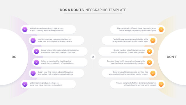 Dos and Don'ts, Pros and Cons, Versus, Circle Round Comparison Infographic Design Template