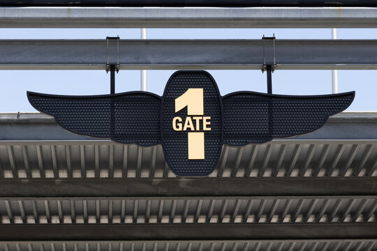 Indianapolis Motor Speedway Gate One entrance. Hosting the Indy 500 and Brickyard, IMS is The Racing Capital of the World.