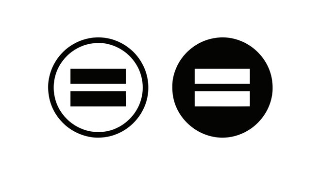 Vector illustration of equal sign icon set, black and white equality symbols in circles on a transparent background