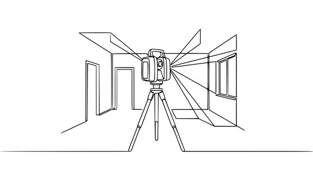 3D Scanner on Tripod Mapping Interior Room with Laser Lines