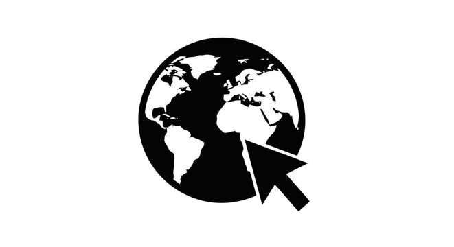 Vector illustration of globe icon with computer mouse cursor on a transparent background