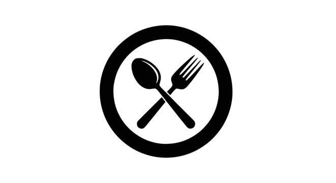 Vector illustration of crossed spoon and fork icon inside a circle on a transparent background