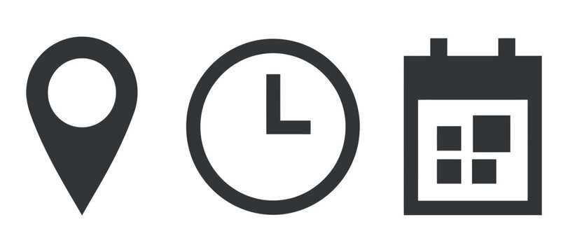 Location Time And Calendar Icons In Silhouette Style