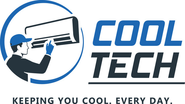 Klimatechnik Service Logo &ndash; Professionelles Firmenzeichen mit Klimatechniker und Klimaanlage f&uuml;r HVAC Betriebe