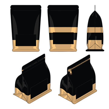 Black and Kraft Paper Standing Pouch Packaging Mockup Sheet