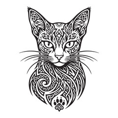 Fototapeta premium Celtic knotwork cat portrait illustration in black and white ink style