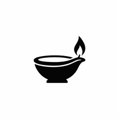Diwali Diya Lamp Silhouette Icon Isolated on White Background