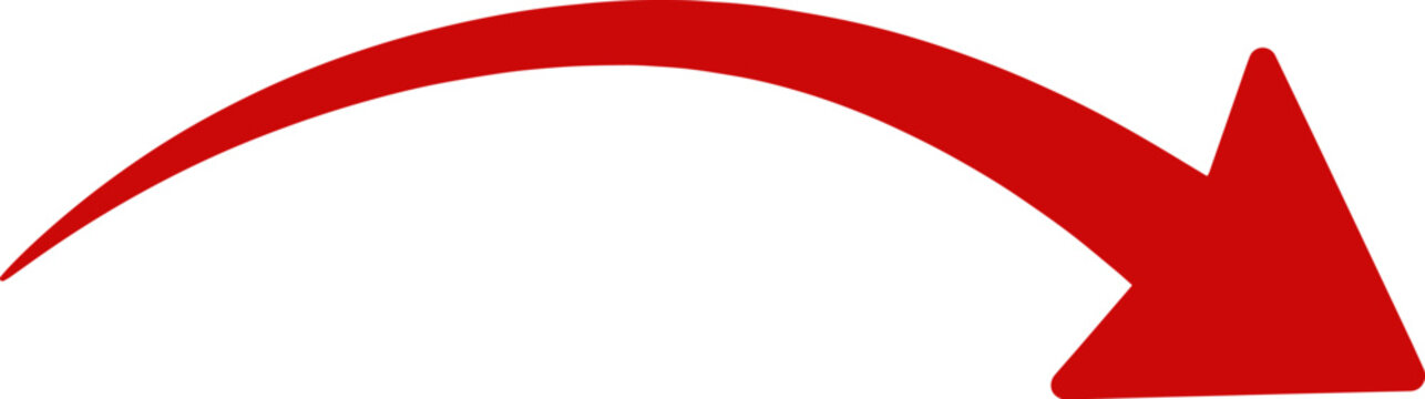 Red swoosh curved right arrow icon. 