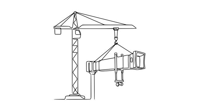 Construction Crane Lifting Jet Bridge Section Single Line Drawing