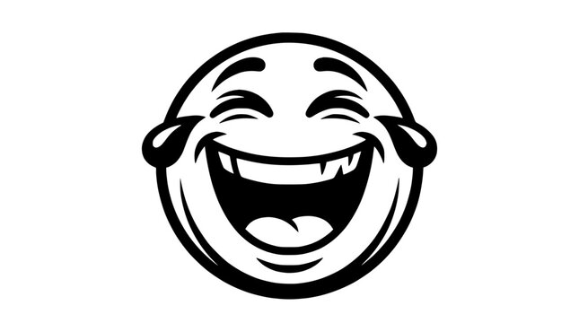 Laughing Emoji Face Icon - Black and White Vector Art
