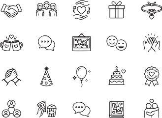 Fototapeta premium Friendship and Happy Celebration Icon Set, Relationship and Love Outline Vector Symbols