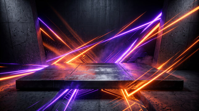 Dark Energetic Sports Product Podium with Neon Light Streaks 8K