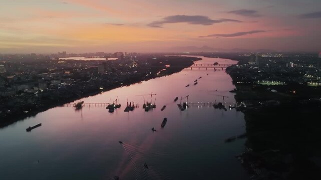 Tran Hung Dao Bridge construction on Red River at Hanoi Vietnam