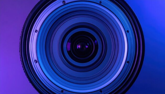 round lens torus in blue and purple tones, abstract futuristic optical concept