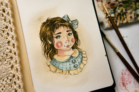 A girl in blue clothes