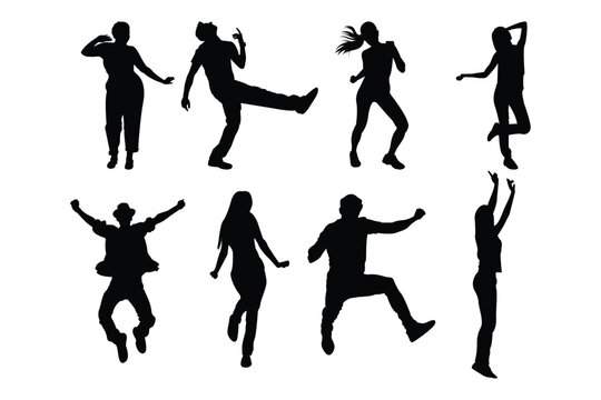 Dance Silhouette Icons &ndash; Dancing Men and Women Party Pose Vector Set, EPS 10