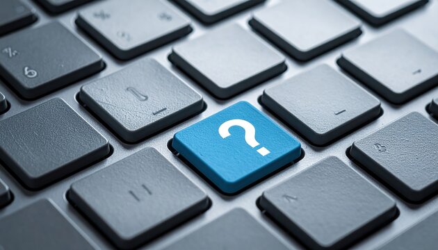 question mark key on computer keyboard, faq support and information concept, technology background