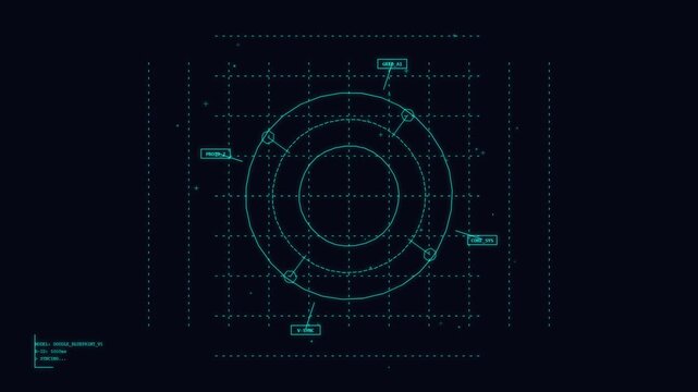 Digital Engineering Blueprint Rotating Mechanical Component HUD Interface