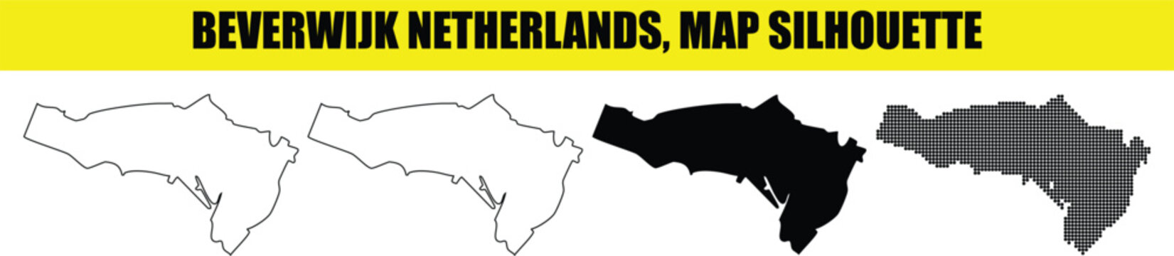 Beverwijk netherlands map silhouette series displaying multiple visual formats for local navigation and regional branding.