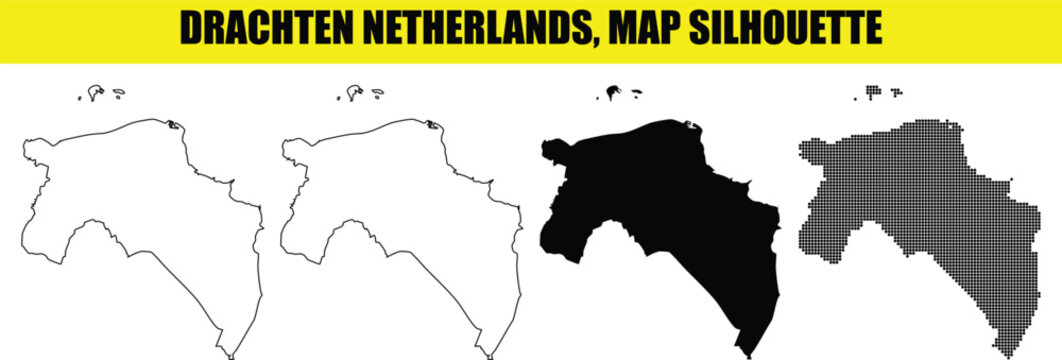 Drachten netherlands map silhouette set highlighting various stylistic options for provincial and municipal infographics.
