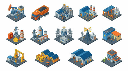 Colorful isometric industrial and construction icons set. © Silihi