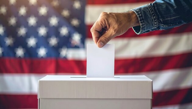 democratic election concept with ballot box and voter hand, civic participation and voting rights theme