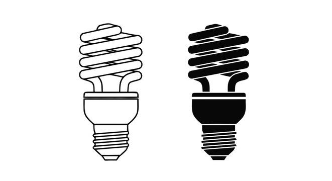 Vector illustration of set of spiral light bulb icons, outline and silhouette style on a transparent background