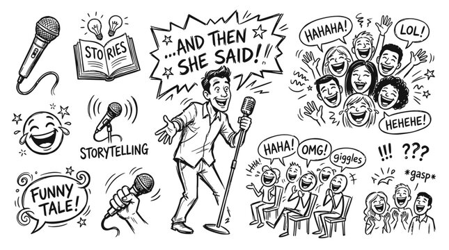 Stand Up Comedian Performing To Laughing Audience, Storytelling, Comedy Show