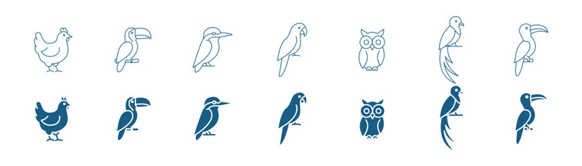 Fototapeta premium Bird Species Icon Set – Wildlife Avian Silhouette Collection, clean line art vector illustration set. EPS 10