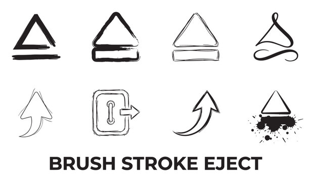 Brush stroke eject symbols in various styles and artistic interpretations.
